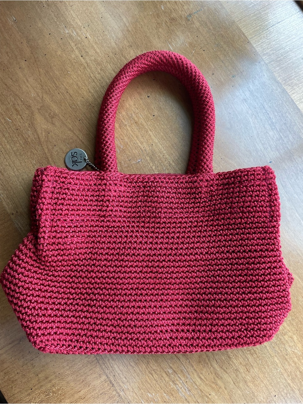 The Sak Red Crochet Top Handle Small Tote Bag - Picture 5 of 12